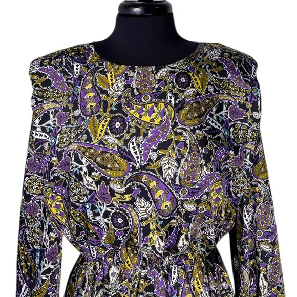 ZARA Womens Dress XL Satin Paisley Print Boho Long Sleeve Mini Elastic Waist NWT - Picture 4 of 11